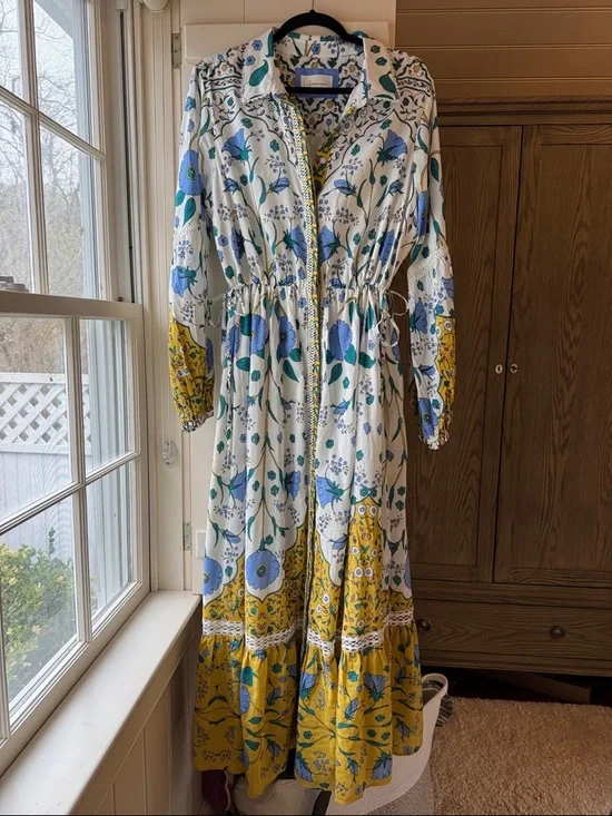 Anthropologie Maxi Dress in Blue & Yellow Floral Print - Picture 1 of 7